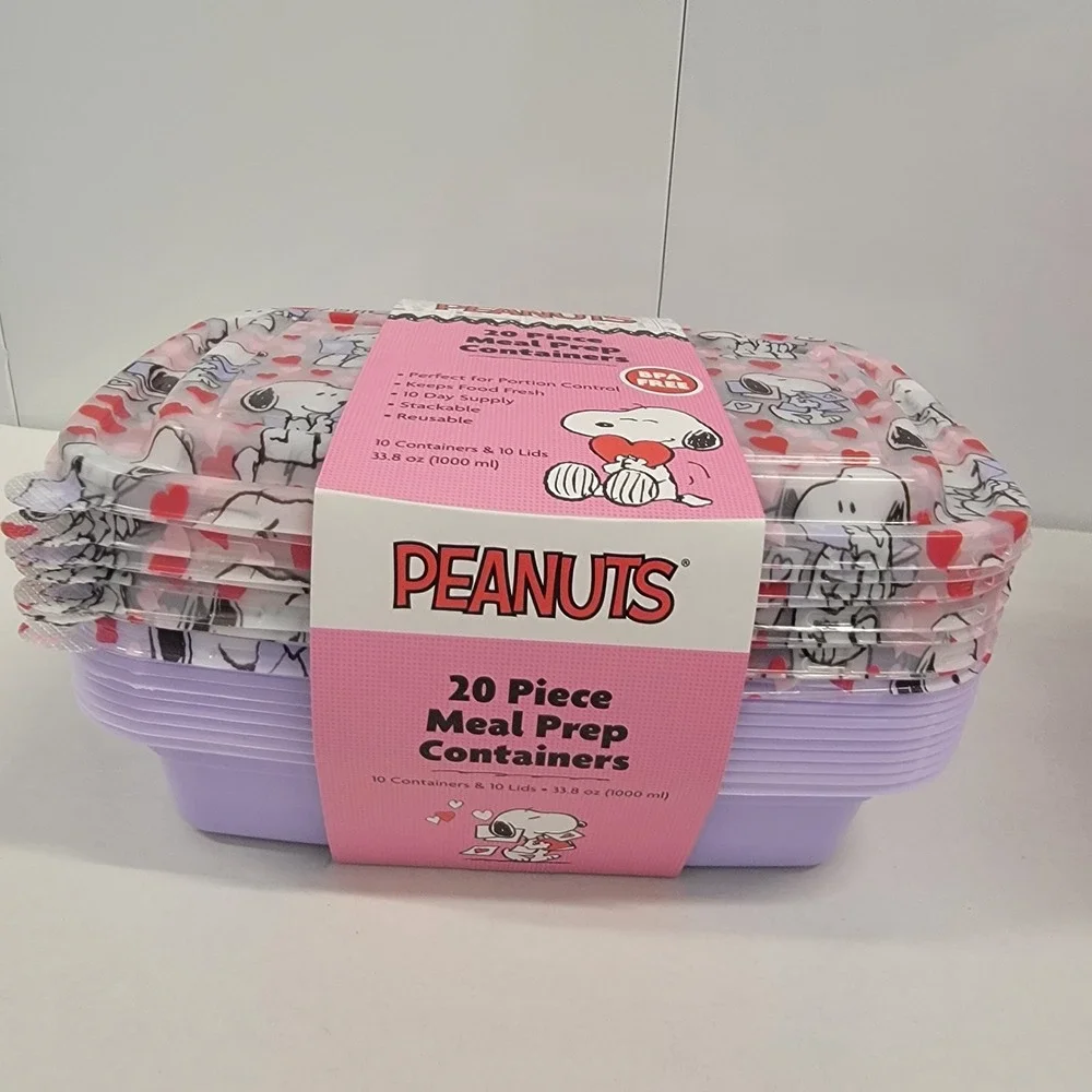 Peanuts Snoopy 20 Piece Meal PreP Food Storage Containers‎ Valentine's Letters